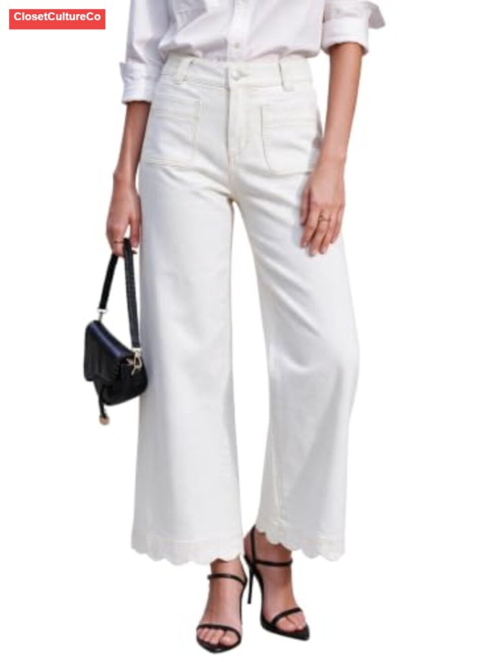 Tankaneo Womens Straight Leg Jeans Scalloped Hem Stretchy Ankle Denim Pants - Picture 1 of 6